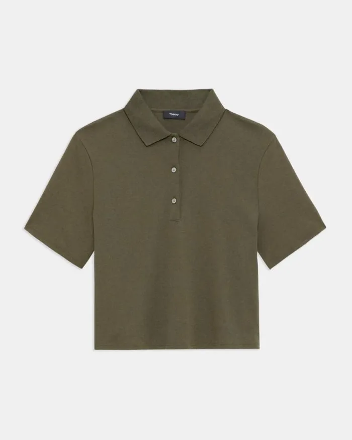 TShirts Tank Tops Women Theory Cropped Polo In Cotton Jersey Dark Olive TShirts Tank Tops Women Theory Cropped Polo In Cotton Jersey Dark Olive
