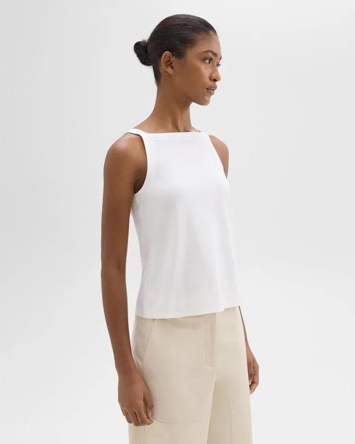TShirts Tank Tops Women Theory Square Neck Tank In Interlock Knit White TShirts Tank Tops Women Theory Square Neck Tank In Interlock Knit White