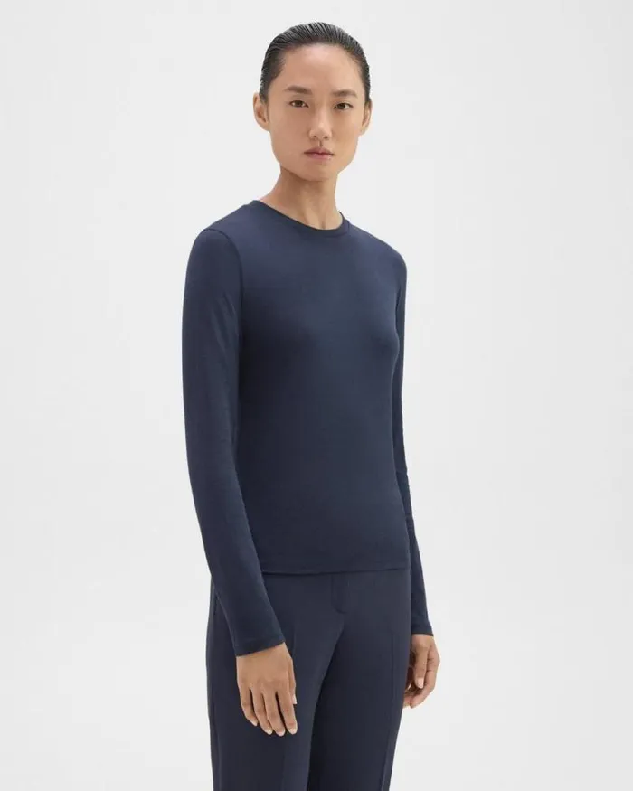TShirts Tank Tops Women Theory Tiny LongSleeve Tee In Organic Cotton Nocturne Navy TShirts Tank Tops Women Theory Tiny LongSleeve Tee In Organic Cotton Nocturne Navy
