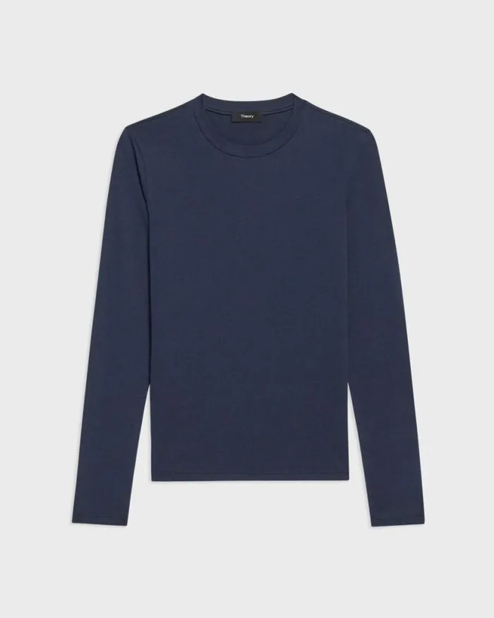 TShirts Tank Tops Women Theory Tiny LongSleeve Tee In Organic Cotton Nocturne Navy TShirts Tank Tops Women Theory Tiny LongSleeve Tee In Organic Cotton Nocturne Navy