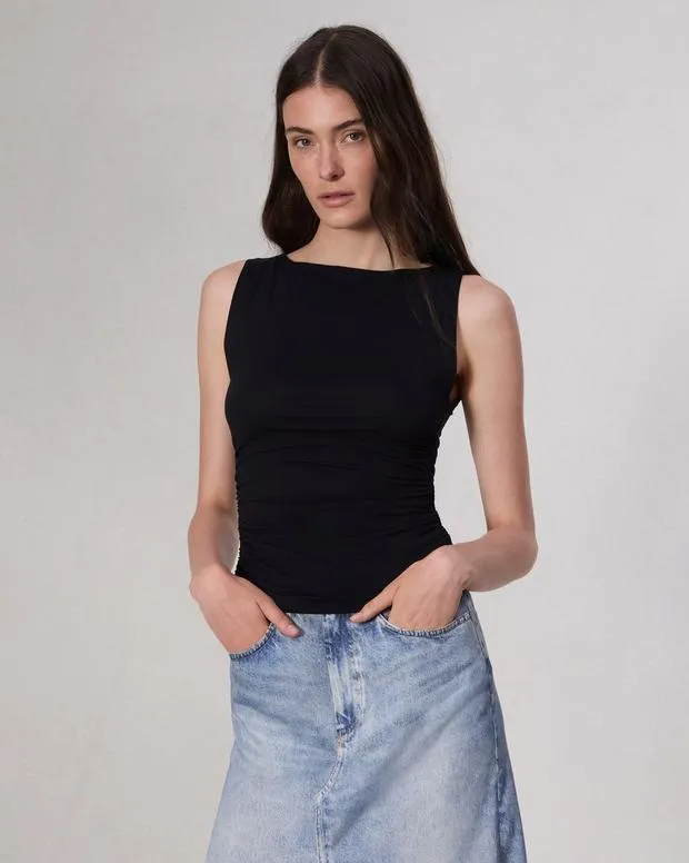 TShirts Women Rag and Bone Luca Shirred Tank Black