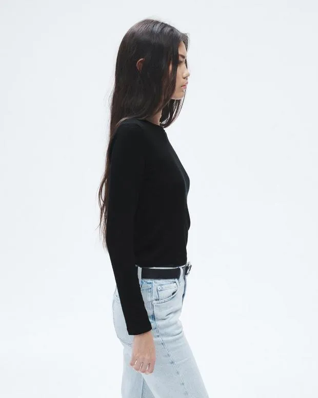 TShirts Women Rag and Bone The Knit Long Sleeve Tee Black
