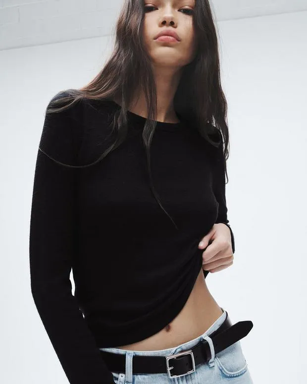 TShirts Women Rag and Bone The Knit Long Sleeve Tee Black
