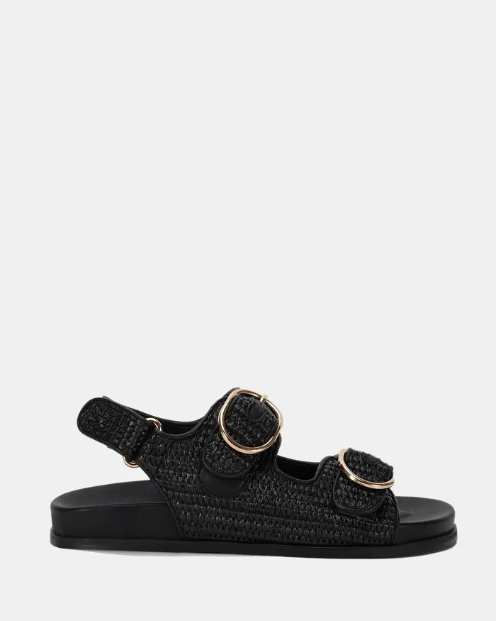TERI BLACK RAFFIA Strappy Sandals Flat Sandals NOVO Shoes Women