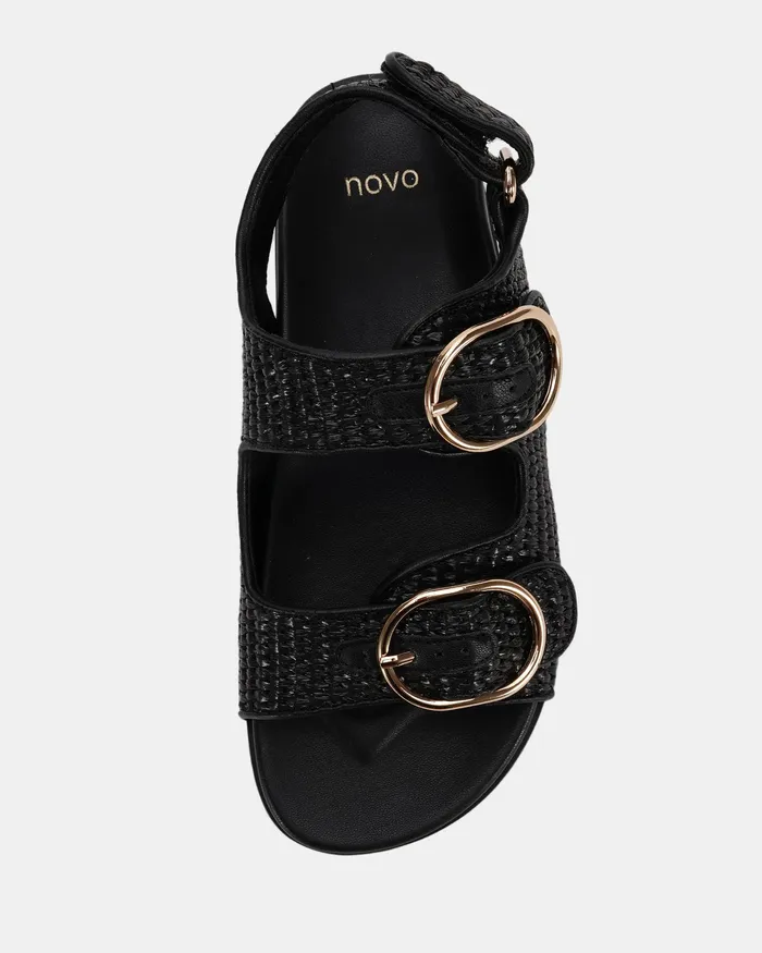 TERI BLACK RAFFIA Strappy Sandals Flat Sandals NOVO Shoes Women