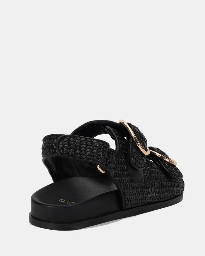 TERI BLACK RAFFIA Strappy Sandals Flat Sandals NOVO Shoes Women