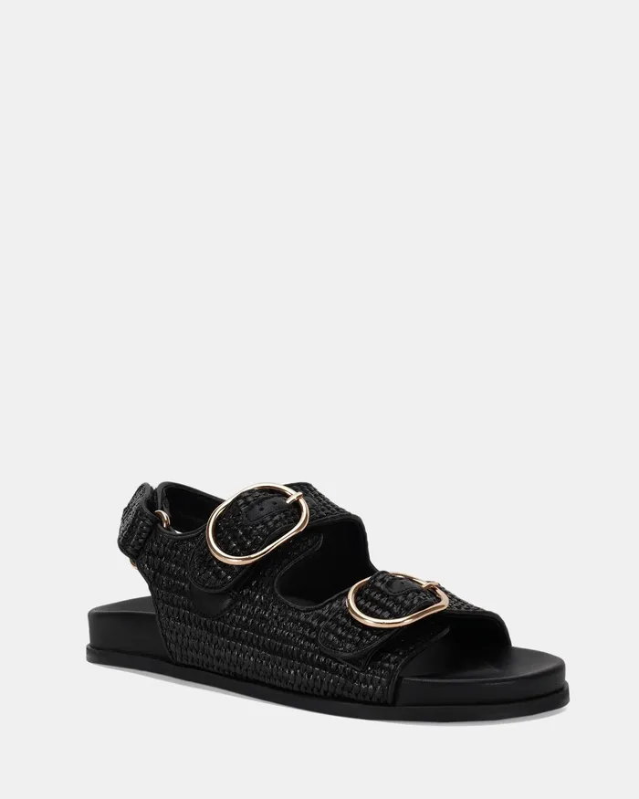 TERI BLACK RAFFIA Strappy Sandals Flat Sandals NOVO Shoes Women
