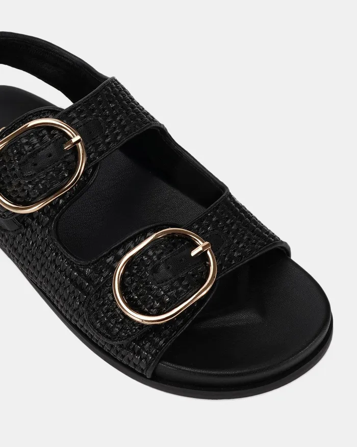 TERI BLACK RAFFIA Strappy Sandals Flat Sandals NOVO Shoes Women