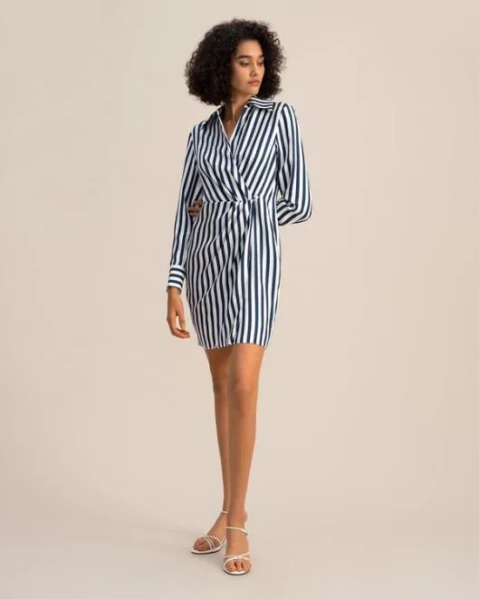 The Amalfi Stripe Wrap Silk Shirtdress Women Jumpsuits Lilysilk Dresses