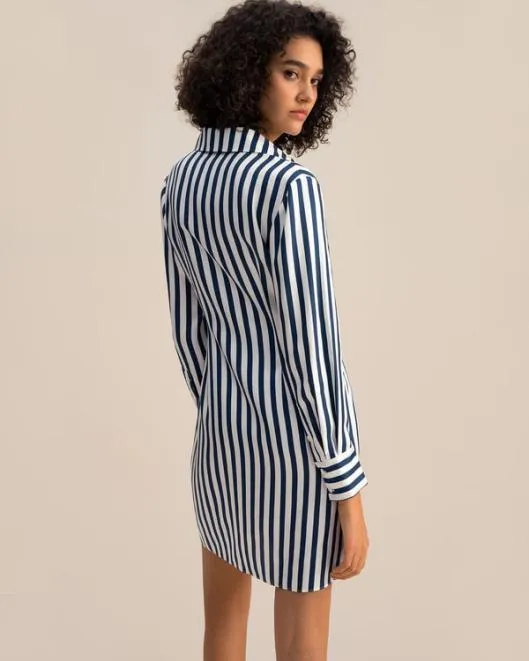 The Amalfi Stripe Wrap Silk Shirtdress Women Jumpsuits Lilysilk Dresses
