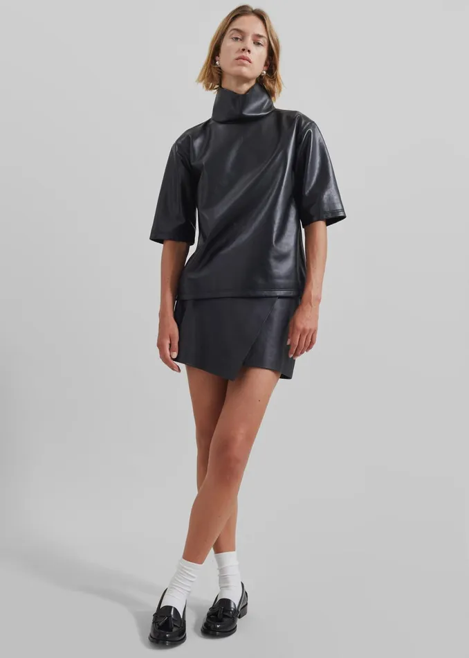 The Frankie Shop Bottoms Cleo Leather Mini Wrap Skirt 8211 Black 8211 Women