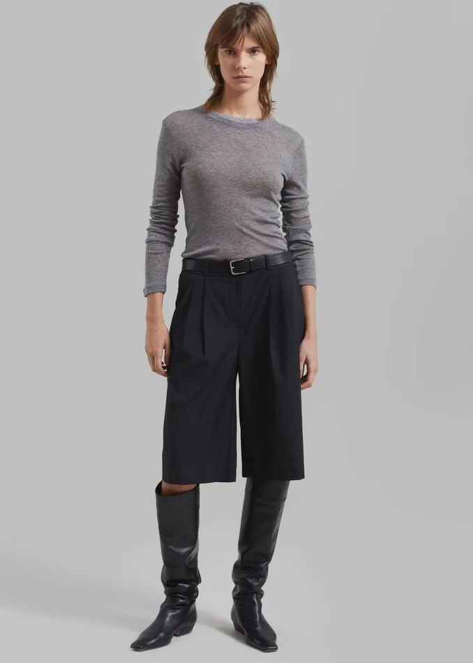 The Frankie Shop Bottoms Wilma Pleated Bermuda Shorts 8211 Black Pinstripe 8211 Women