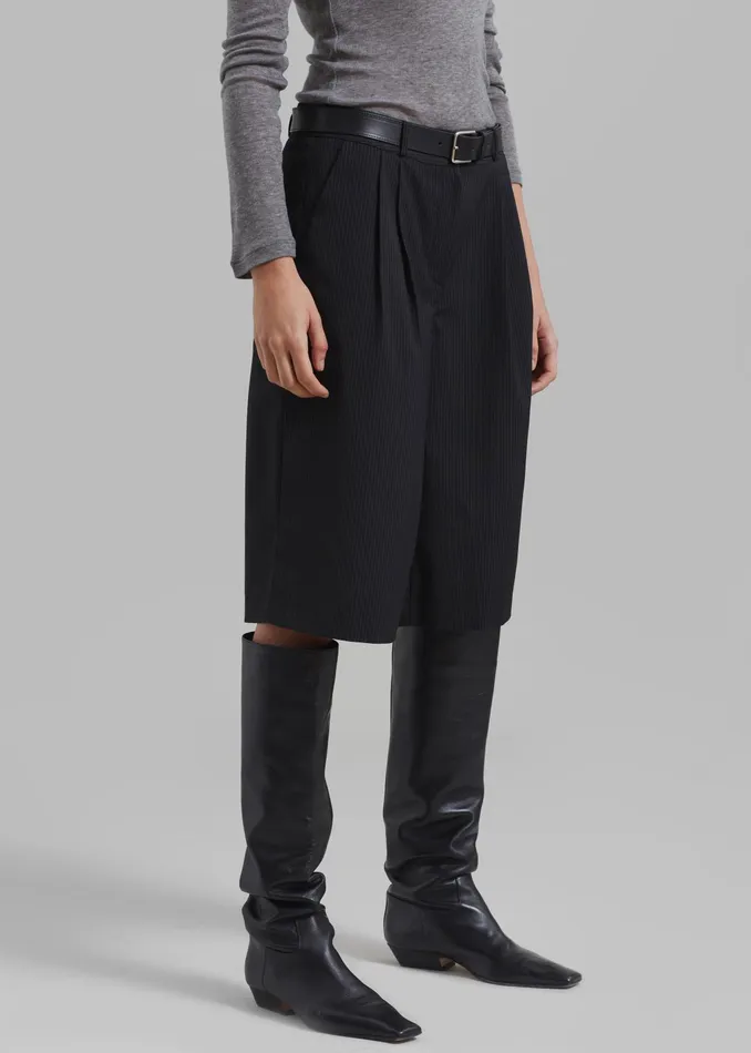 The Frankie Shop Bottoms Wilma Pleated Bermuda Shorts 8211 Black Pinstripe 8211 Women