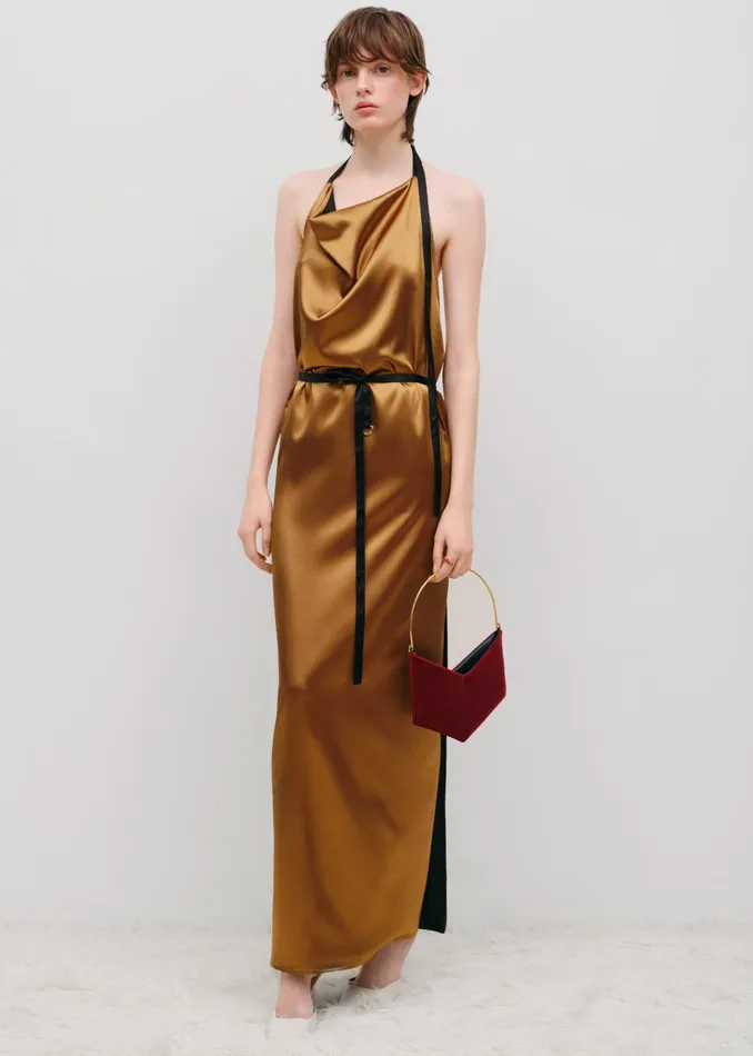 The Frankie Shop Dresses Bevza Apron Long Dress 8211 GoldBlack 8211 Women