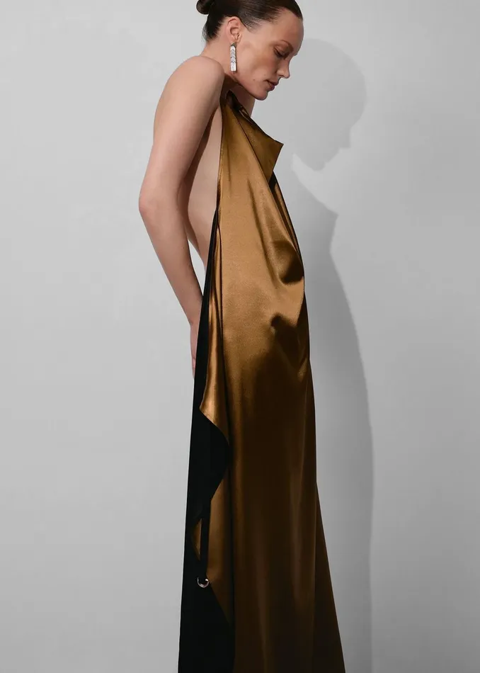 The Frankie Shop Dresses Bevza Apron Long Dress 8211 GoldBlack 8211 Women