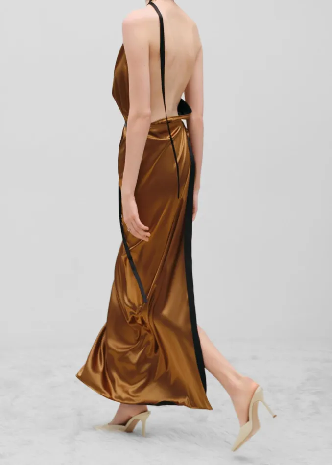 The Frankie Shop Dresses Bevza Apron Long Dress 8211 GoldBlack 8211 Women
