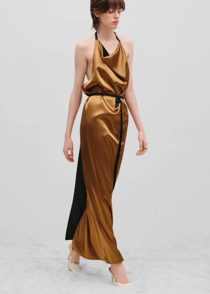 The Frankie Shop Dresses Bevza Apron Long Dress 8211 GoldBlack 8211 Women