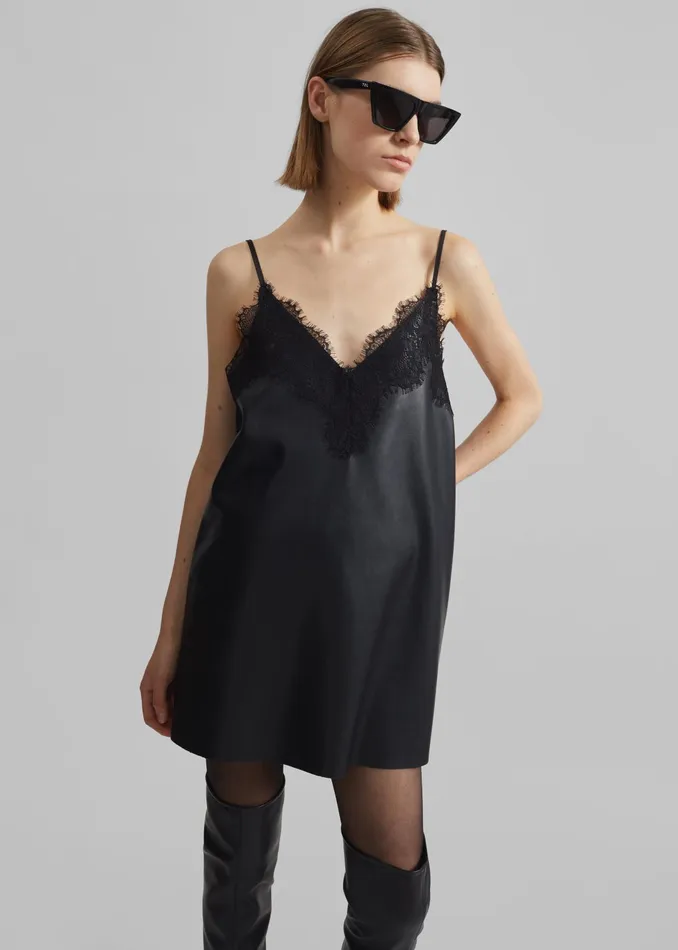 The Frankie Shop Dresses Riscah Lace Faux Leather Slip Dress 8211 Black 8211 Women