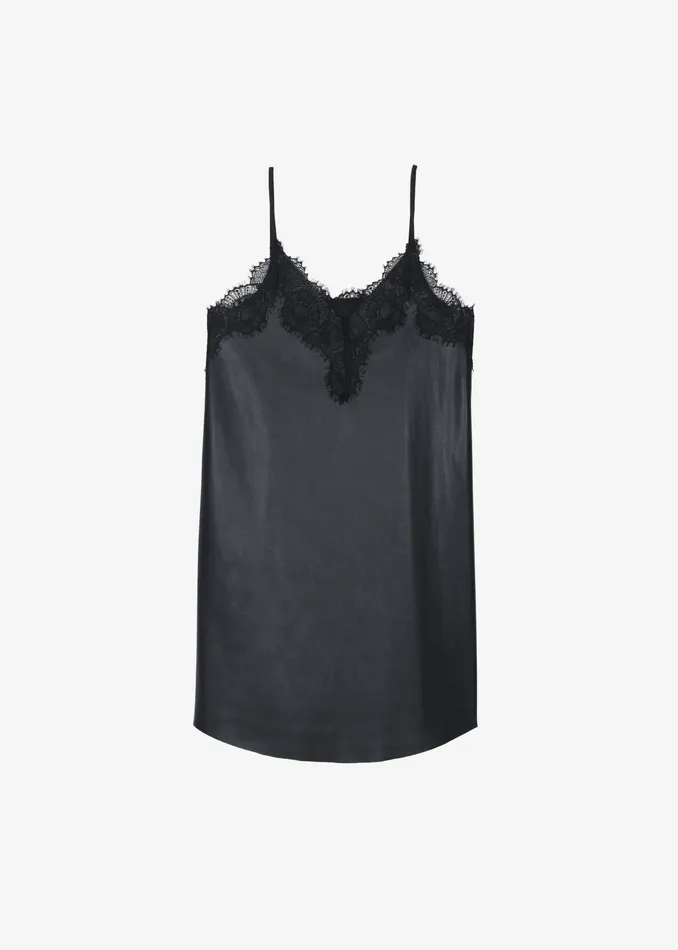 The Frankie Shop Dresses Riscah Lace Faux Leather Slip Dress 8211 Black 8211 Women