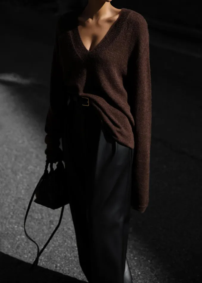 The Frankie Shop Knitwear Brayden V Neck Sweater 8211 Brown 8211 Women