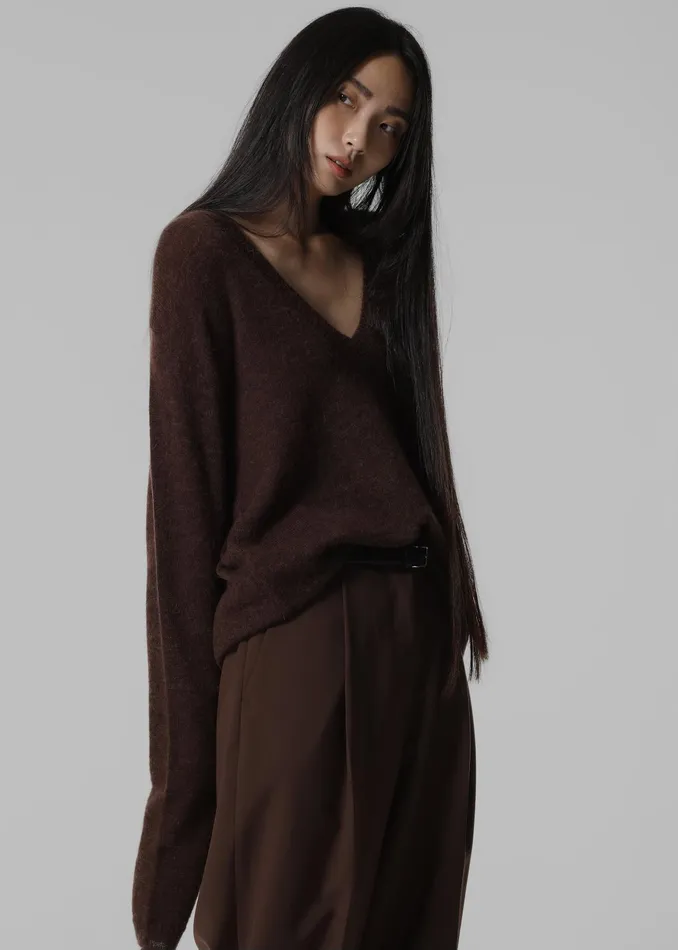 The Frankie Shop Knitwear Brayden V Neck Sweater 8211 Brown 8211 Women