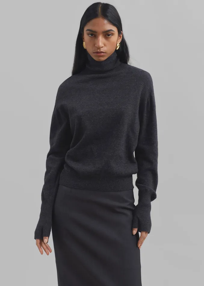 The Frankie Shop Knitwear Delia Wool Turtleneck 8211 Charcoal 8211 Women