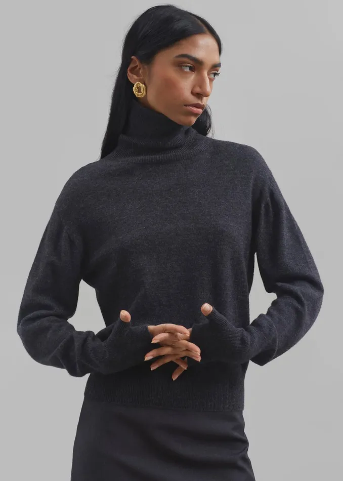 The Frankie Shop Knitwear Delia Wool Turtleneck 8211 Charcoal 8211 Women