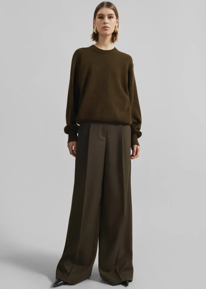 The Frankie Shop Knitwear Isar Wool Crewneck Sweater 8211 Khaki 8211 Women