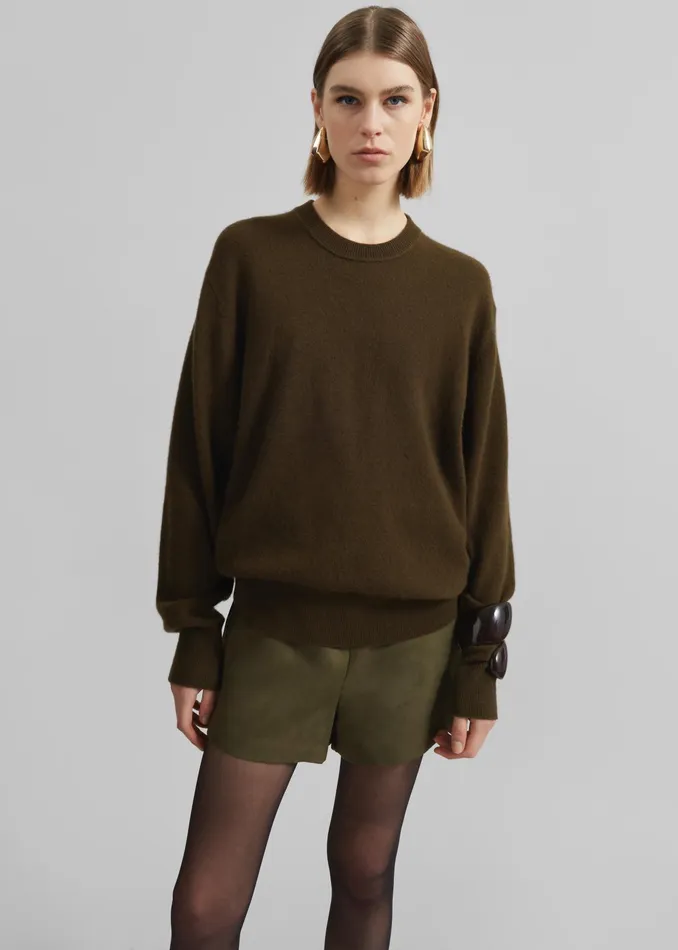 The Frankie Shop Knitwear Isar Wool Crewneck Sweater 8211 Khaki 8211 Women