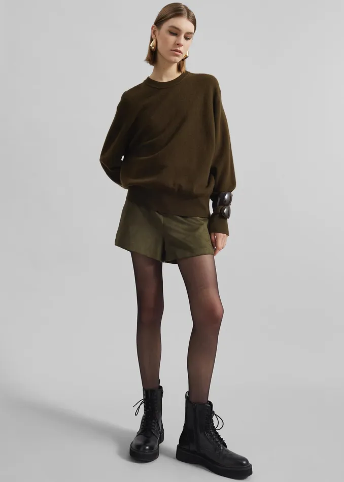 The Frankie Shop Knitwear Isar Wool Crewneck Sweater 8211 Khaki 8211 Women