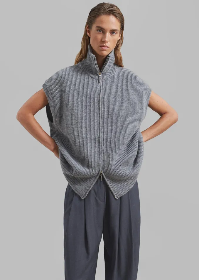 The Frankie Shop Knitwear Kellan Wool Blend Sleeveless Zip Turtleneck 8211 Grey 8211 Women