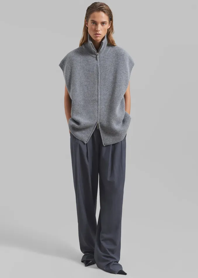 The Frankie Shop Knitwear Kellan Wool Blend Sleeveless Zip Turtleneck 8211 Grey 8211 Women