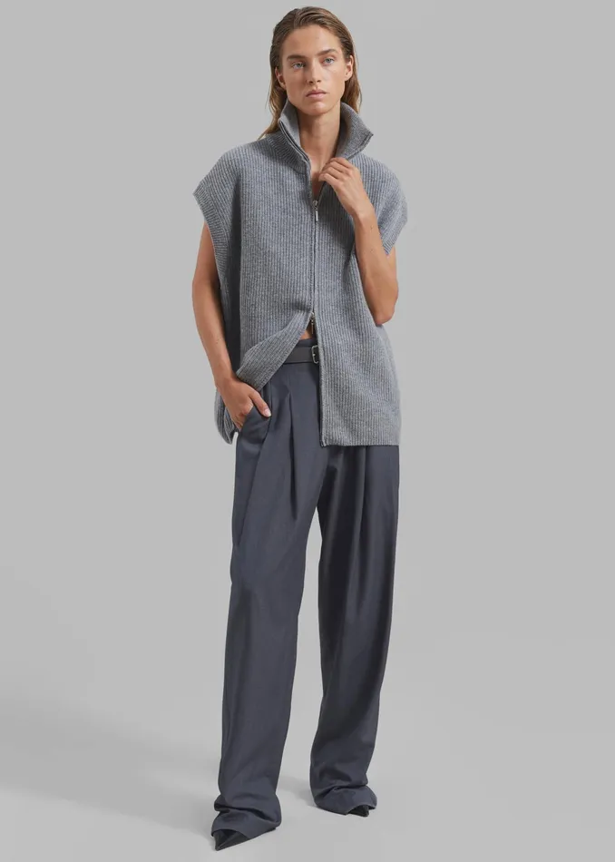 The Frankie Shop Knitwear Kellan Wool Blend Sleeveless Zip Turtleneck 8211 Grey 8211 Women