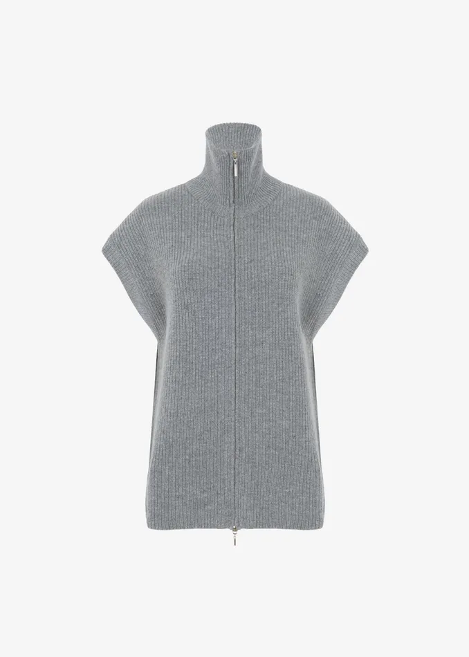 The Frankie Shop Knitwear Kellan Wool Blend Sleeveless Zip Turtleneck 8211 Grey 8211 Women