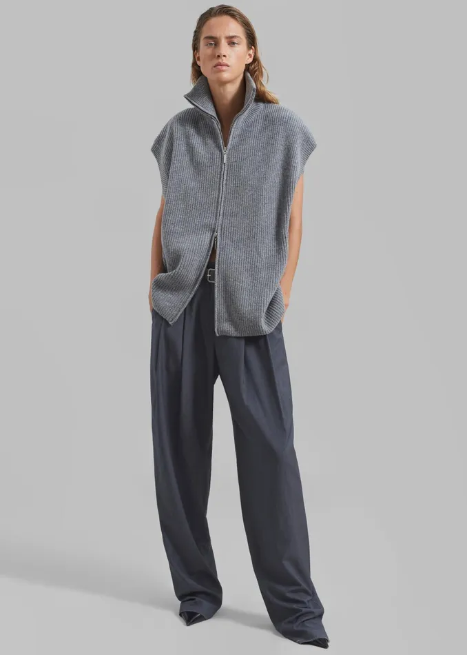 The Frankie Shop Knitwear Kellan Wool Blend Sleeveless Zip Turtleneck 8211 Grey 8211 Women