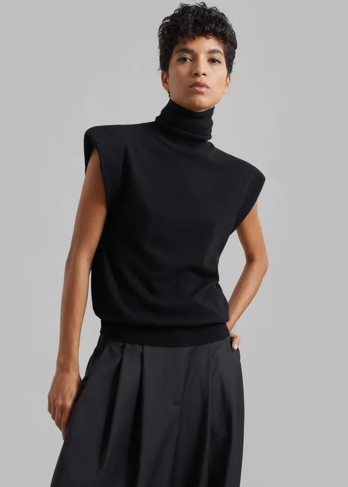 The Frankie Shop Knitwear Nadia Thin Padded Sleeveless Turtleneck 8211 Black 8211 Women