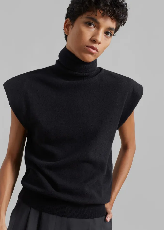 The Frankie Shop Knitwear Nadia Thin Padded Sleeveless Turtleneck 8211 Black 8211 Women