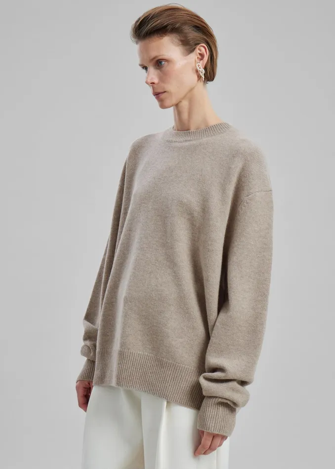 The Frankie Shop Knitwear Quinton Crew Neck Sweater 8211 Beige Melange 8211 WomenMen