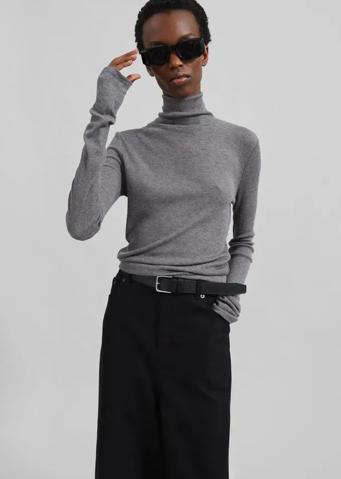 The Frankie Shop Knitwear Samse Samse Sasonnet Turtleneck 8211 Mid Grey Melange 8211 Women