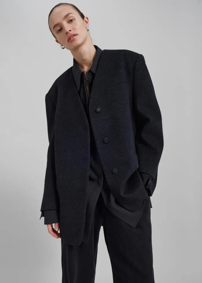 The Frankie Shop Outerwear Abina Collarless Blazer 8211 Charcoal 8211 Women