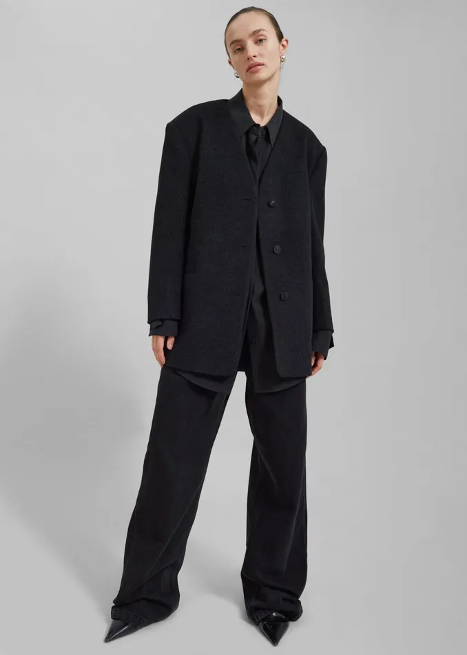 The Frankie Shop Outerwear Abina Collarless Blazer 8211 Charcoal 8211 Women