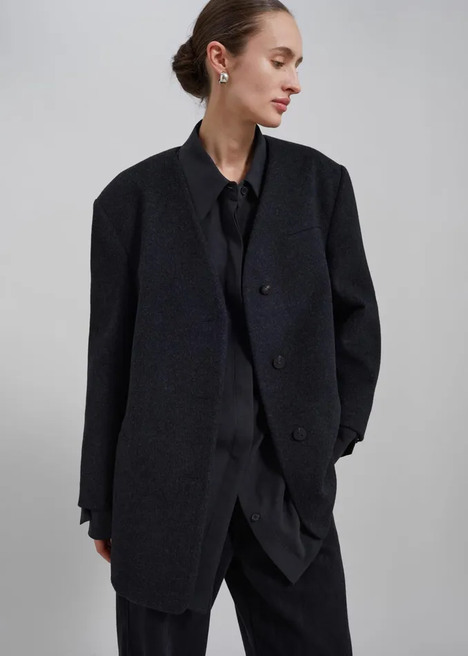 The Frankie Shop Outerwear Abina Collarless Blazer 8211 Charcoal 8211 Women