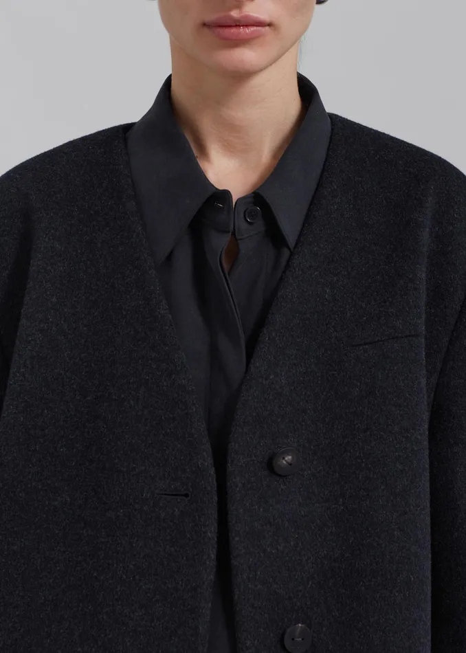 The Frankie Shop Outerwear Abina Collarless Blazer 8211 Charcoal 8211 Women
