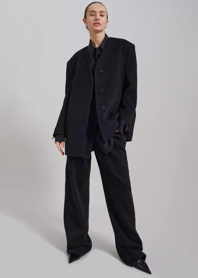 The Frankie Shop Outerwear Abina Collarless Blazer 8211 Charcoal 8211 Women