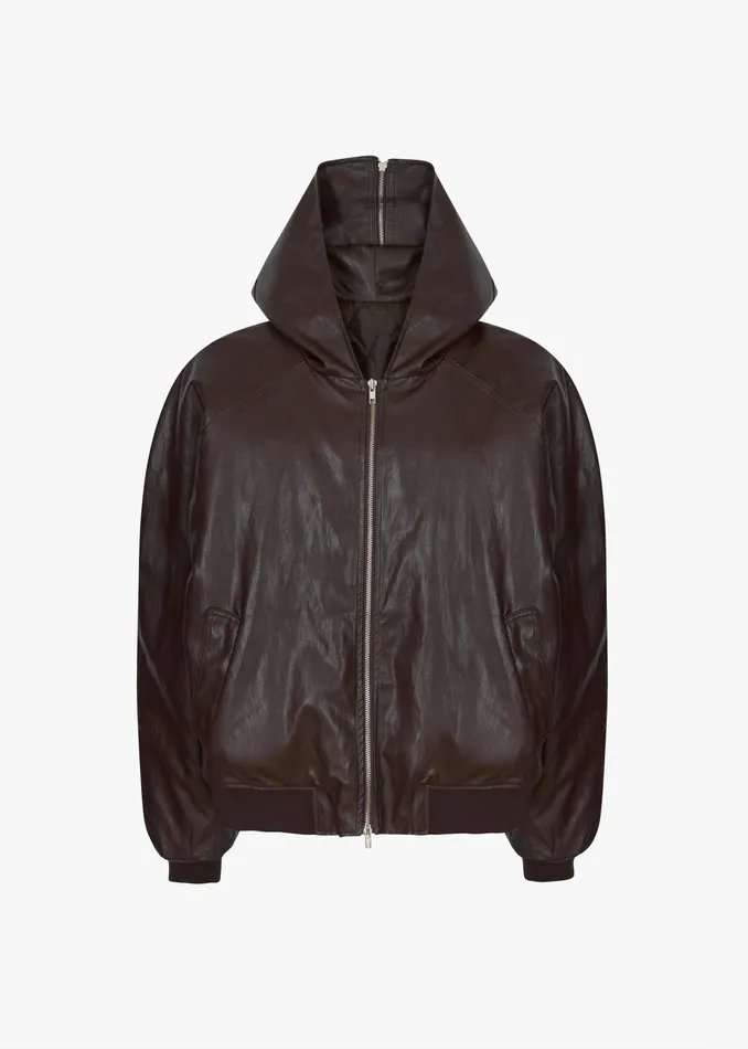 The Frankie Shop Outerwear Burnaby Faux Leather ZipUp Hoodie 8211 Brown 8211 Women