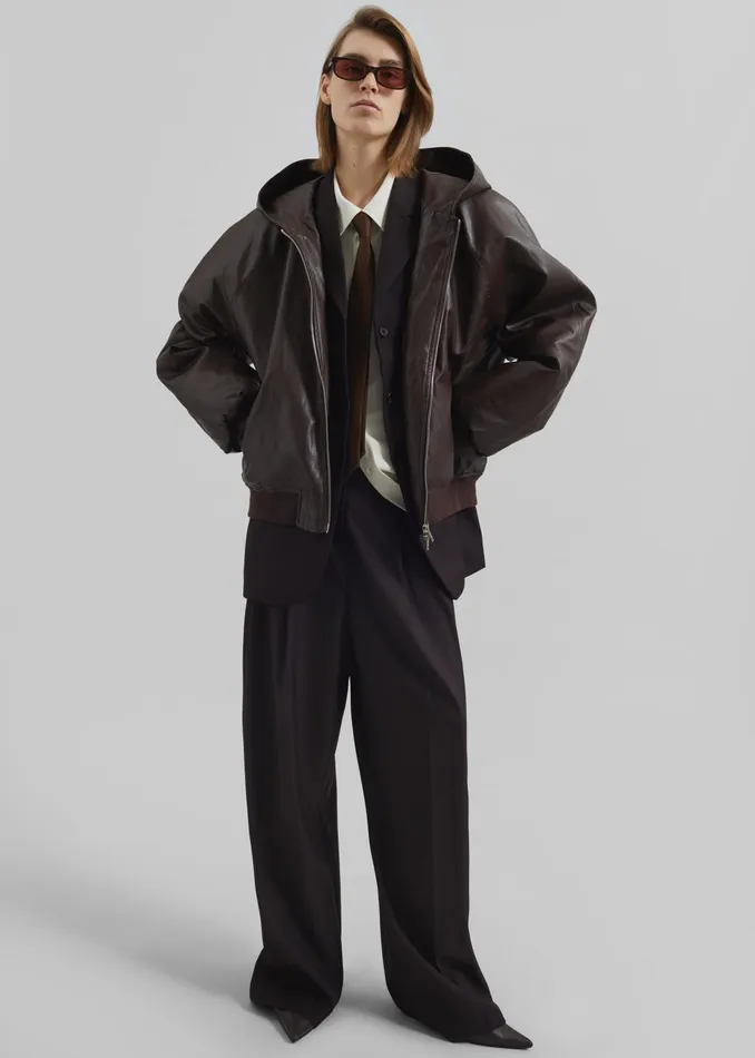 The Frankie Shop Outerwear Burnaby Faux Leather ZipUp Hoodie 8211 Brown 8211 Women