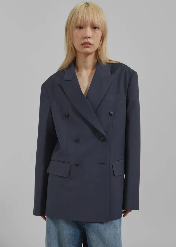 The Frankie Shop Outerwear Carmen Double Breasted Blazer 8211 Charcoal 8211 Women