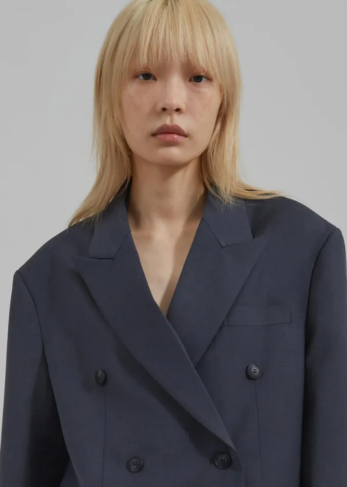 The Frankie Shop Outerwear Carmen Double Breasted Blazer 8211 Charcoal 8211 Women