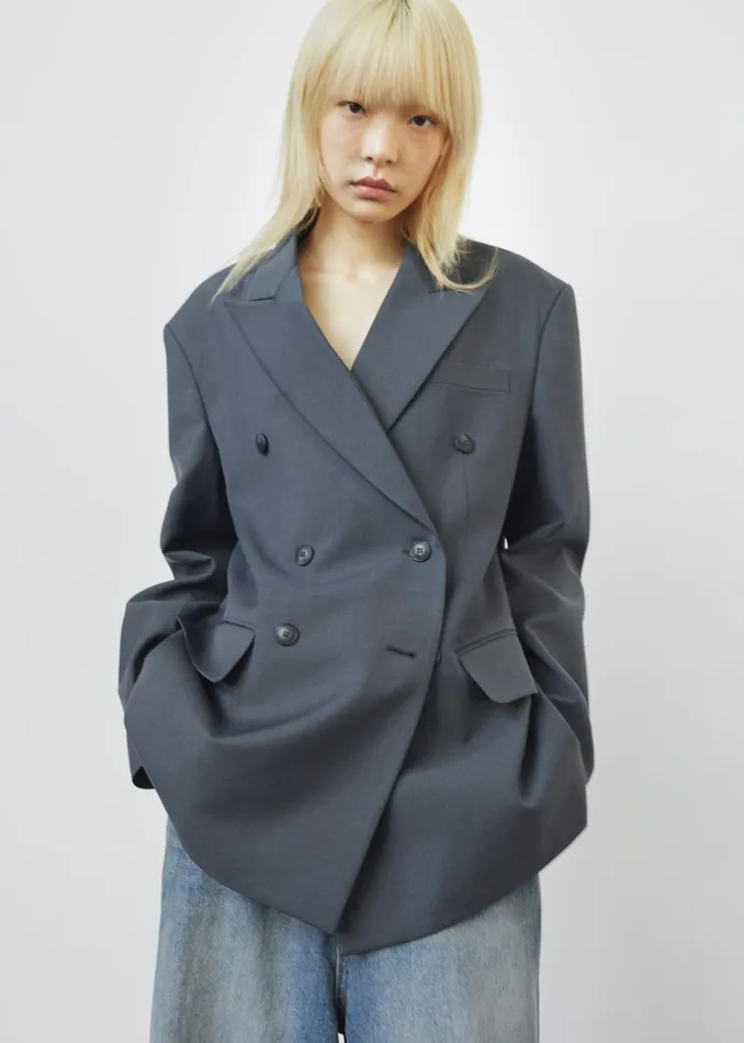 The Frankie Shop Outerwear Carmen Double Breasted Blazer 8211 Charcoal 8211 Women