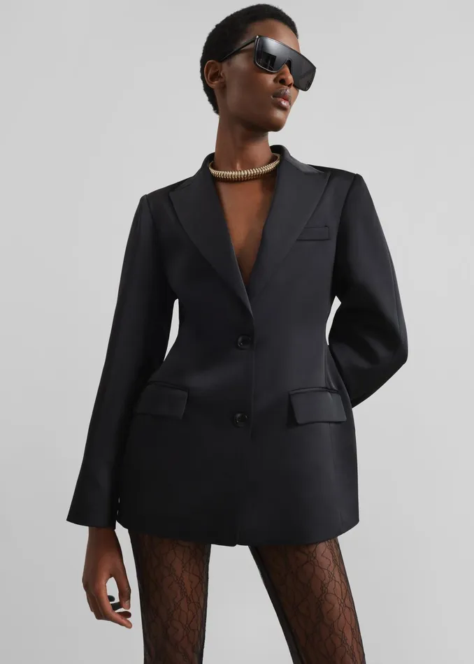 The Frankie Shop Outerwear Colette Hourglass Satin Blazer 8211 Black 8211 Women